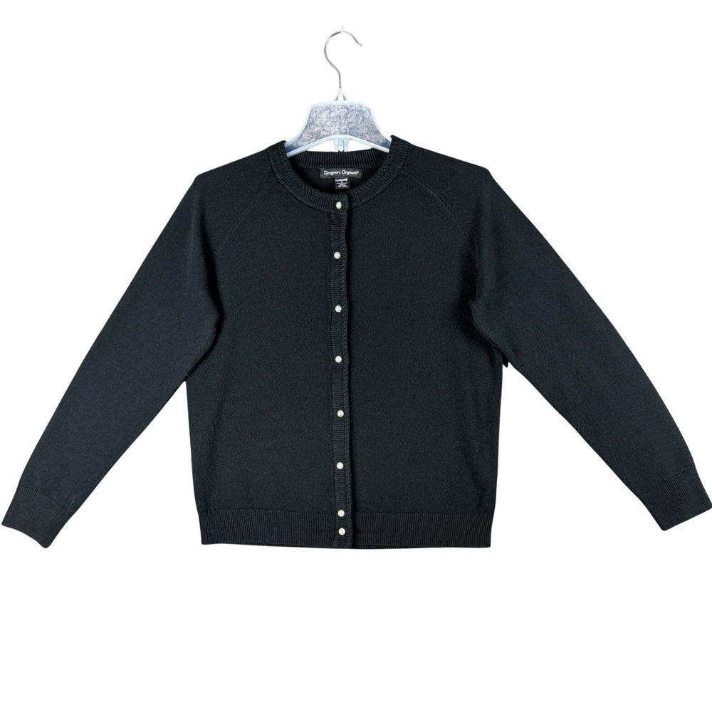 Designers‎ Originals Women's S Luxelon Black Cardigan Sweater Faux Pearl Buttons